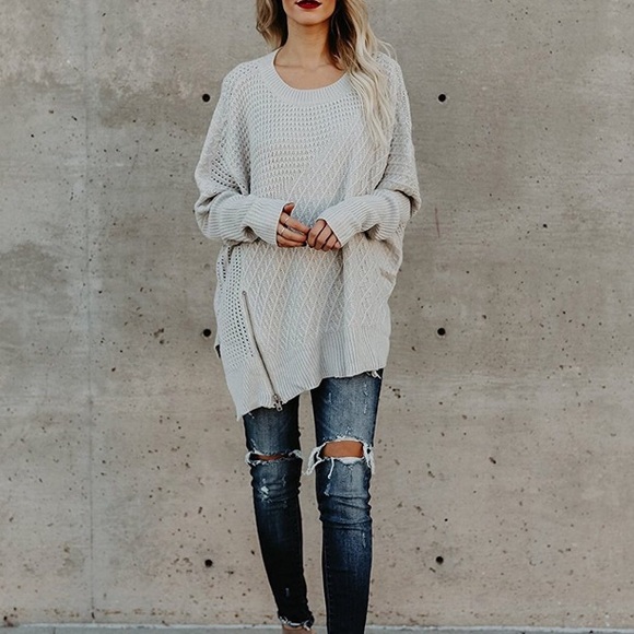 Asymmetrical Zipper Detail Loose Knit Sweater - Picture 3 of 4